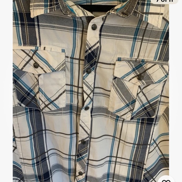 BKE Shirt Men’s Blue White L Athletic Fit Plaid Short Sleeve Pearl Snap Western - Picture 7 of 11